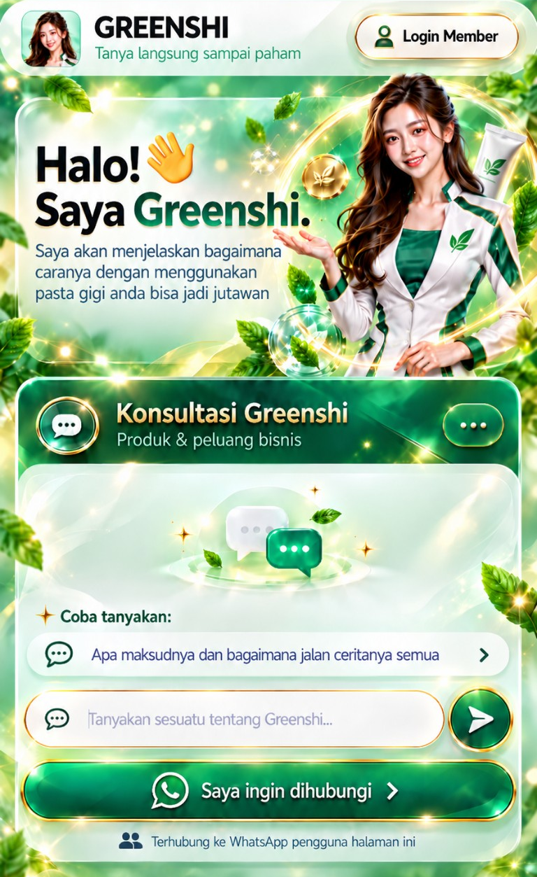 Greenshi, tampilan konsultasi hijau dan emas seperti gambar acuan
