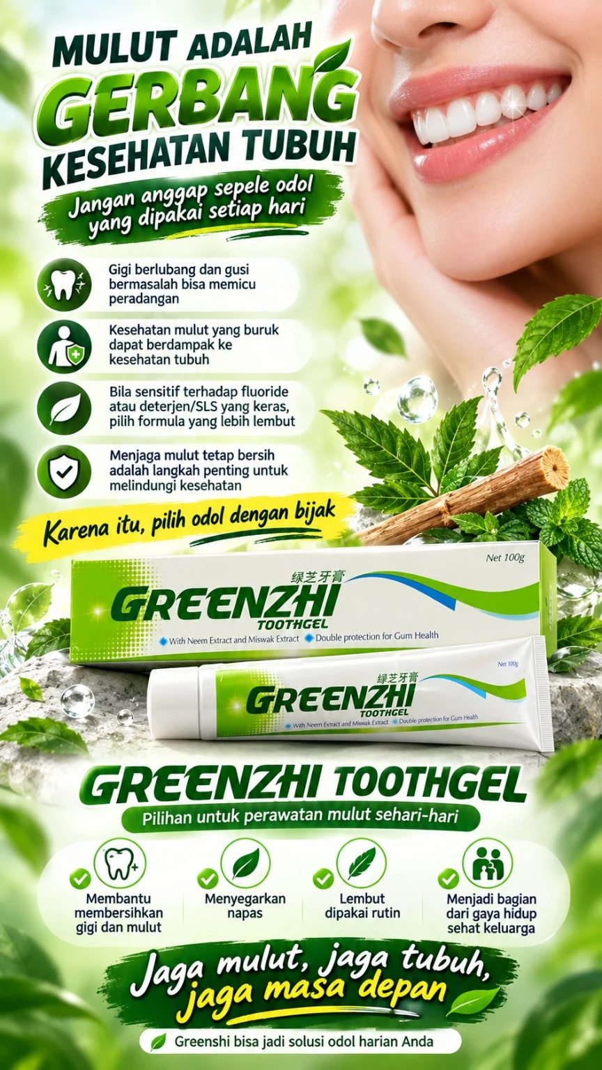 Poster Greenshi Toothgel, produk perawatan kebersihan gigi dan mulut